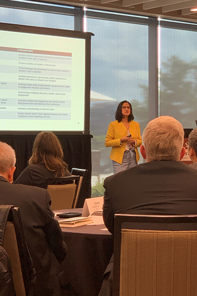 Sona Pancholy, Meritas President, speaking at the network's 2024 AGM